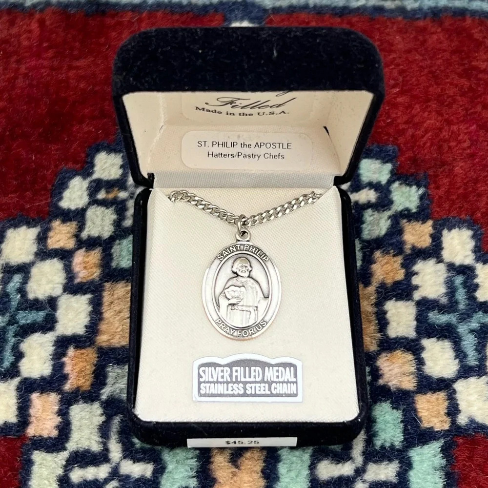 St. Philip the Apostle Sterling Silver Oval Religious Medal Necklace 24” Chain